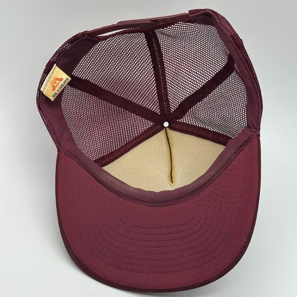 Vintage Bowling Trucker Hat & Pin Strike Funny Graphic SnapBack Flat Bill Maroon - Picture 7 of 9